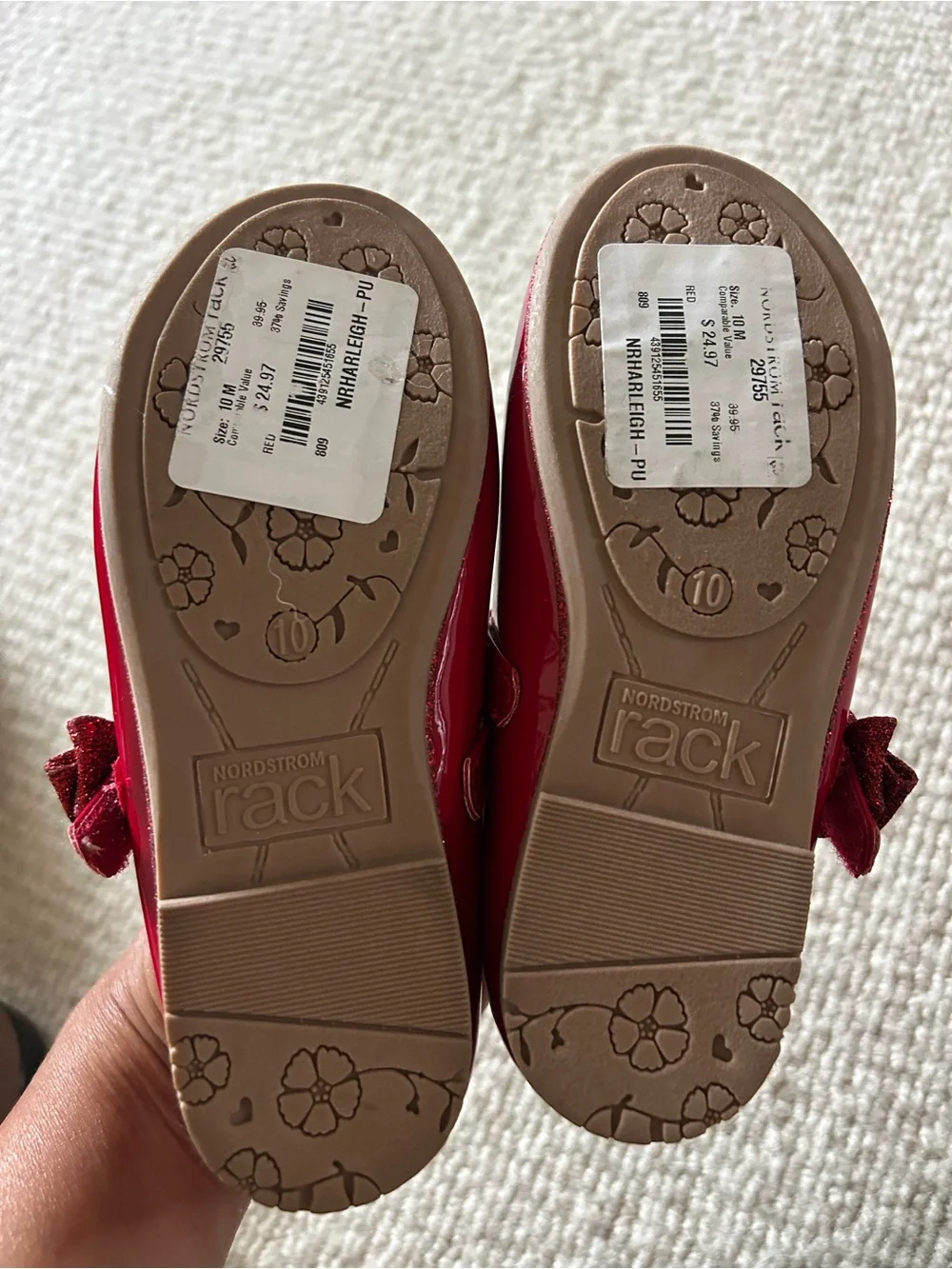 Nordstrom Kids Red Patent Mary Jane Shoes with Glitter Bow Accent